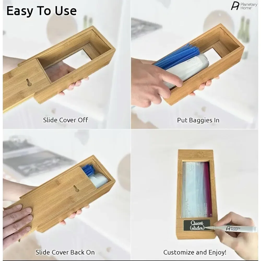 Premium Bamboo Kitchen Drawer Customizable Baggie Organizers Ziplock New